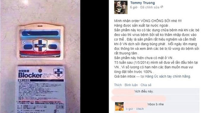 Các diễn đàn quảng cáo tràn lan vòng đeo tay chống virus sởi vào cơ thể. 