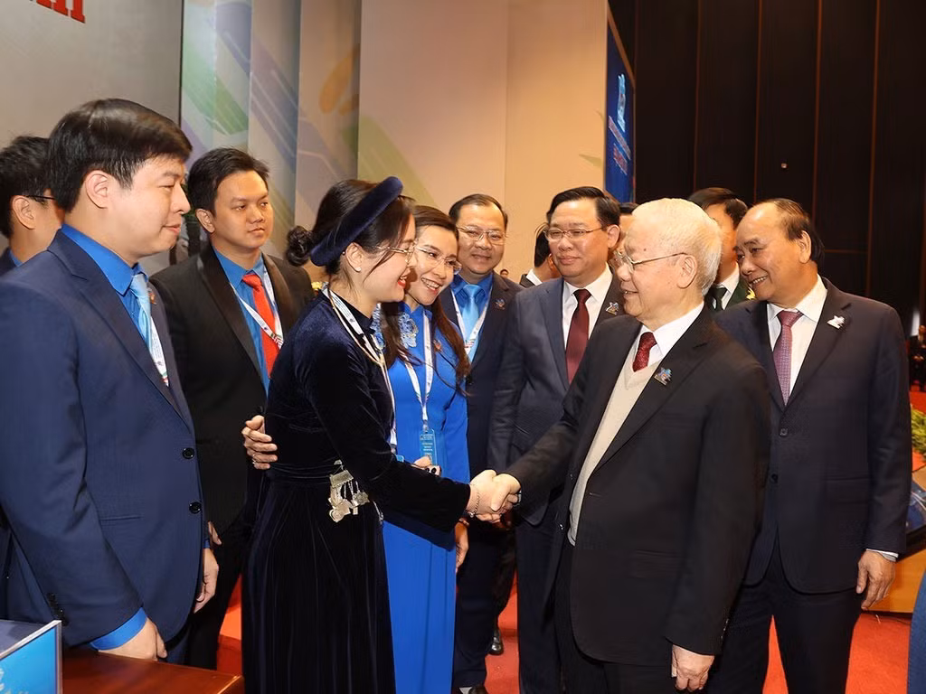 Tổng Bí thư Nguyễn Phú Trọng tại Đại hội Đoàn toàn quốc lần thứ XII, nhiệm kỳ 2022 – 2027. Ảnh: Như Ý