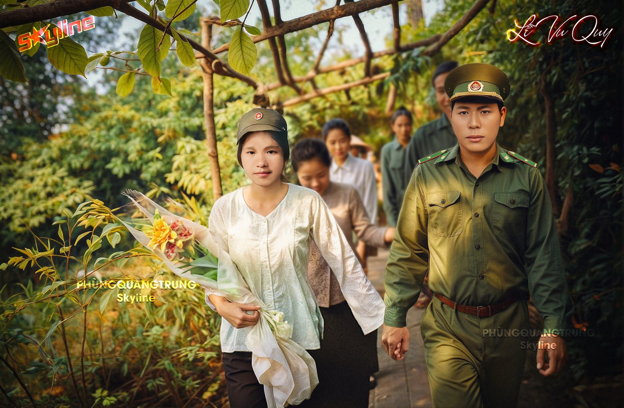 Ảnh cưới liệt sĩ Hoàng Thị Hồng Chiêm và liệt sĩ Bùi Văn Lượng do nhóm Skyline phục dựng dựa trên hình ảnh cũ do thân nhân gia đình liệt sĩ lưu giữ.