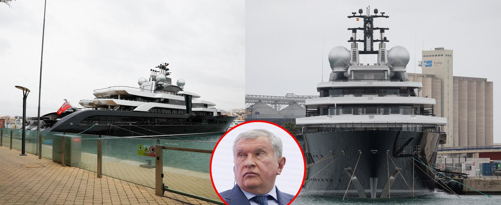 Nhà chức trách Tây Ban Nha hôm 16-3 tạm giữ siêu du thuyền Crescent, được cho là của ông Igor Sechin (ảnh nhỏ), giám đốc điều hành Tập đoàn dầu Rosneft và là người có tên trong danh sách bị phương Tây trừng phạt. Ảnh: Reuters