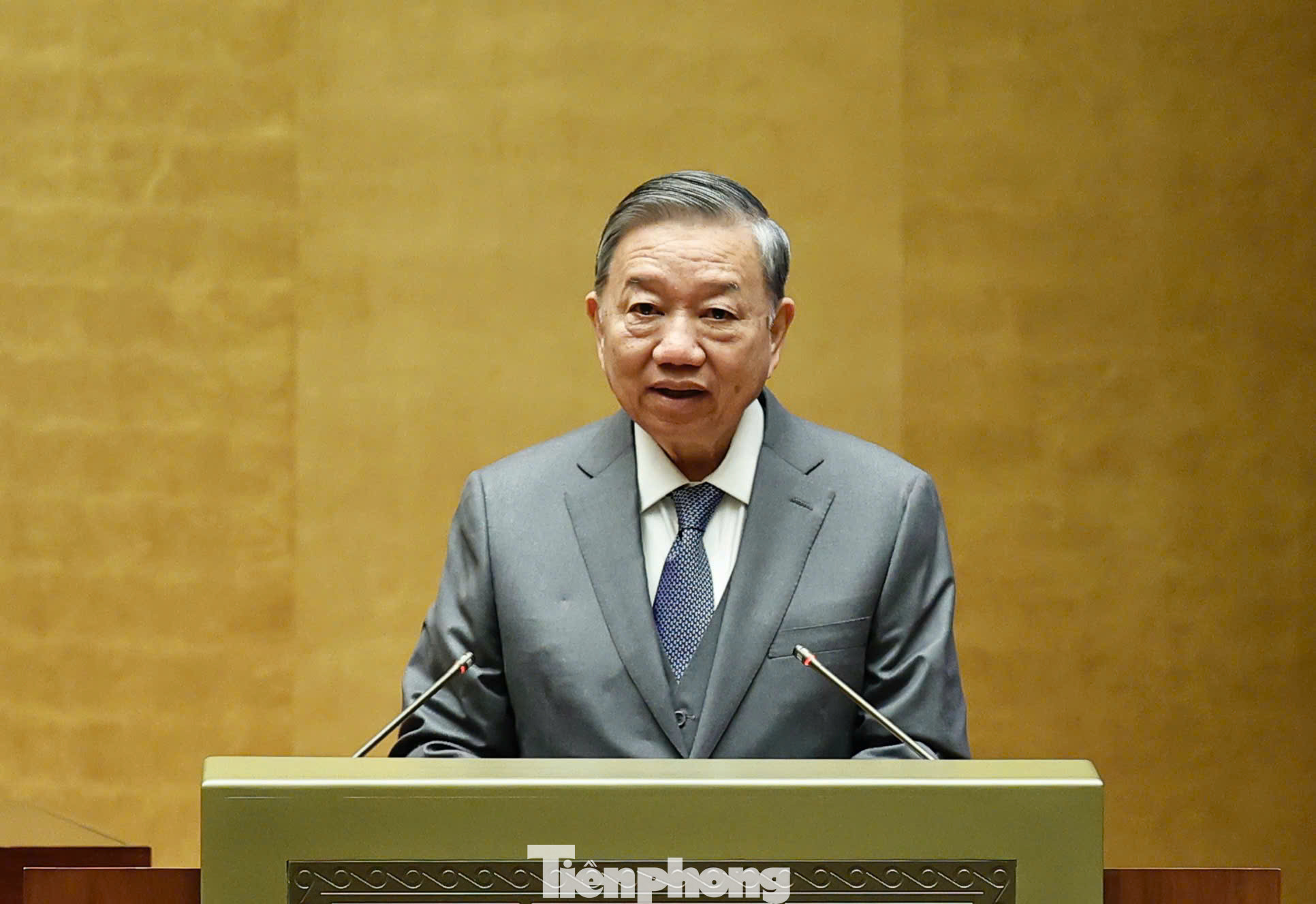 Tổng Bí thư Tô Lâm phát biểu tại Hội nghị toàn quốc về đột phá phát triển khoa học, công nghệ, đổi mới sáng tạo và chuyển đổi số. Ảnh: Như Ý.