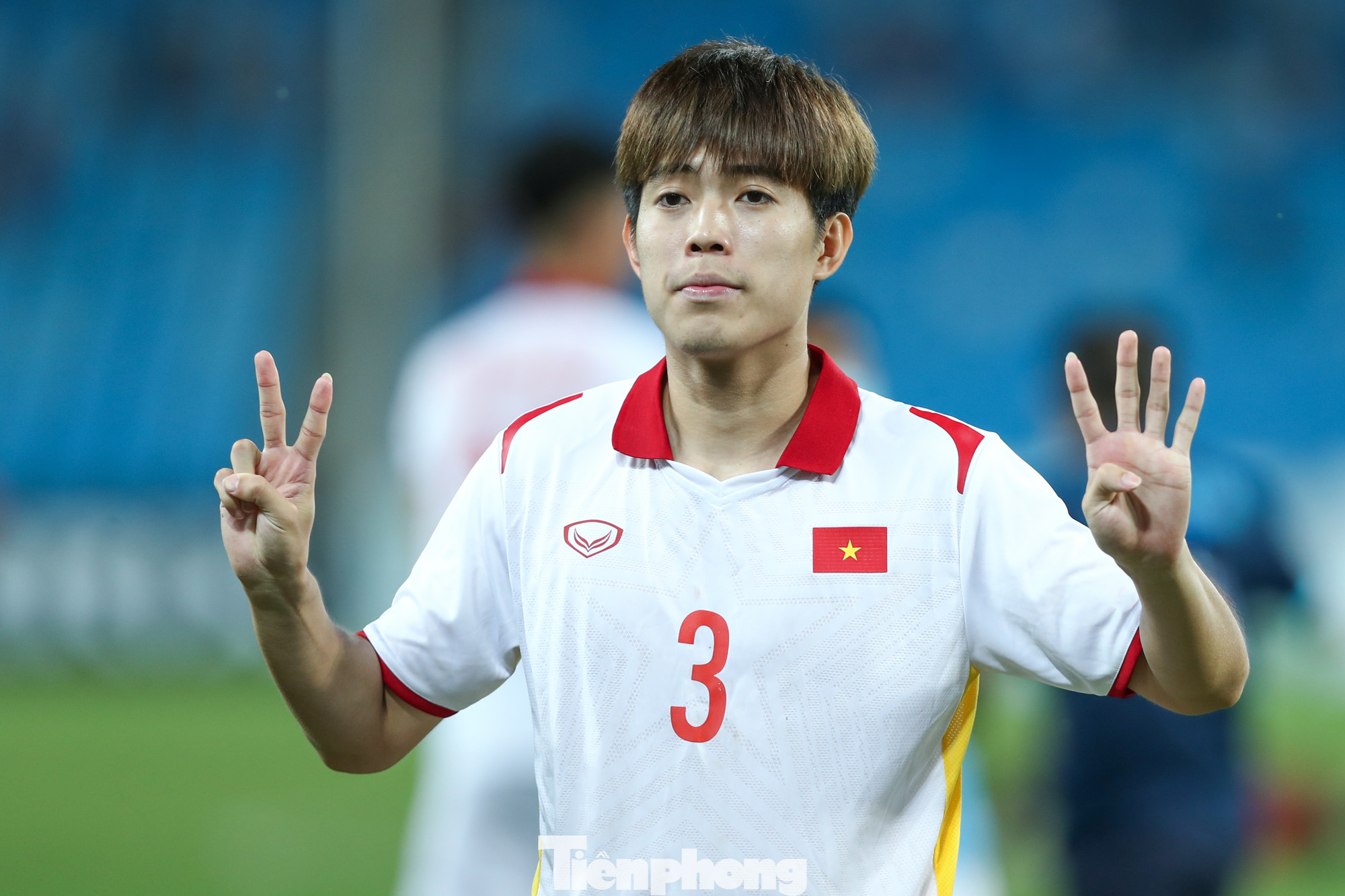 Quang Thịnh tri ân 24 đồng đội nhiễm Covid-19 trong hành trình U23 Đông Nam Á 2022. (Ảnh: Sơn Tùng)