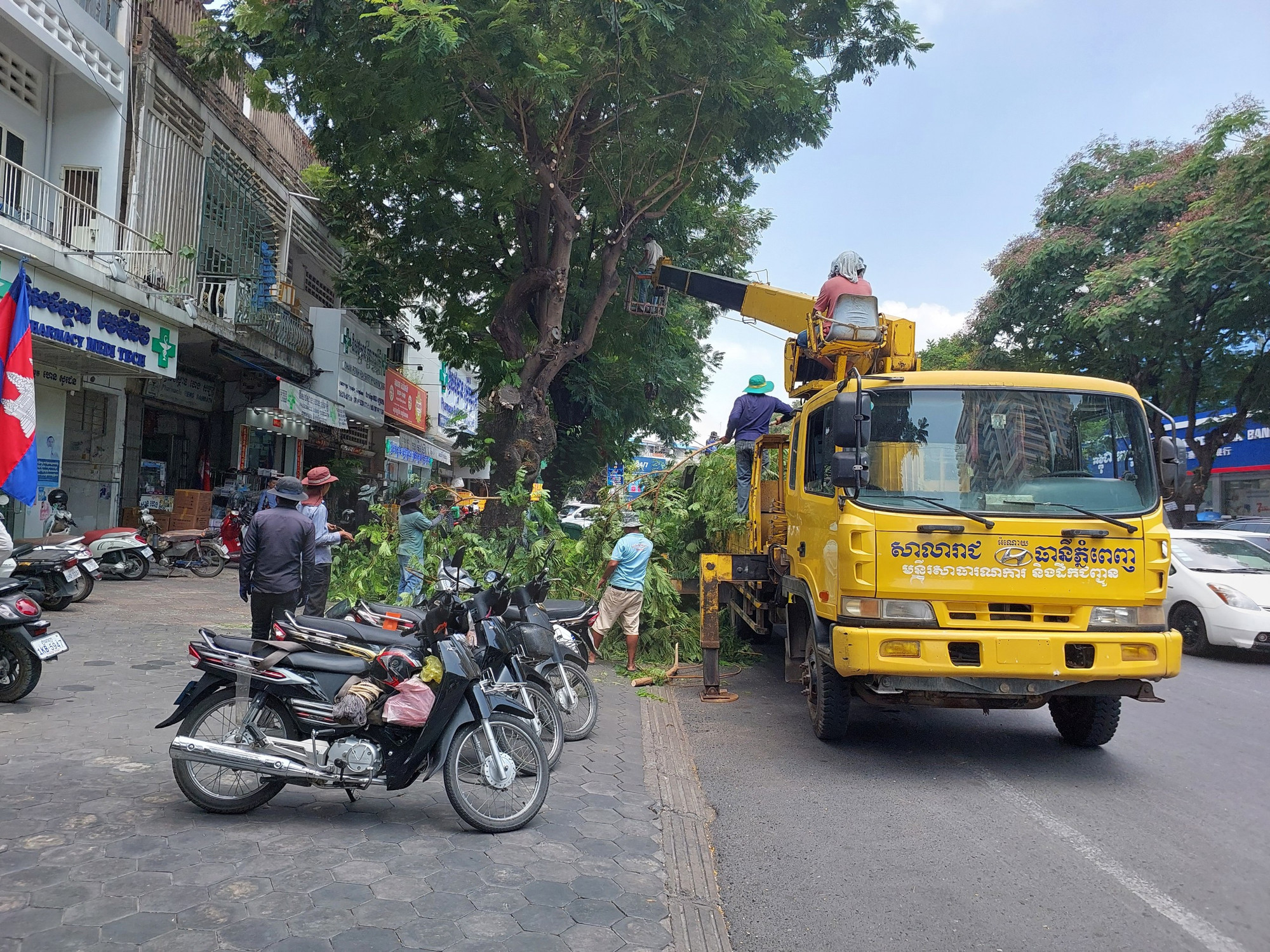 Cây xanh được cắt tỉa và lát lại vỉa hè ở Phnom Penh nhằm hướng đến SEA Games 32.