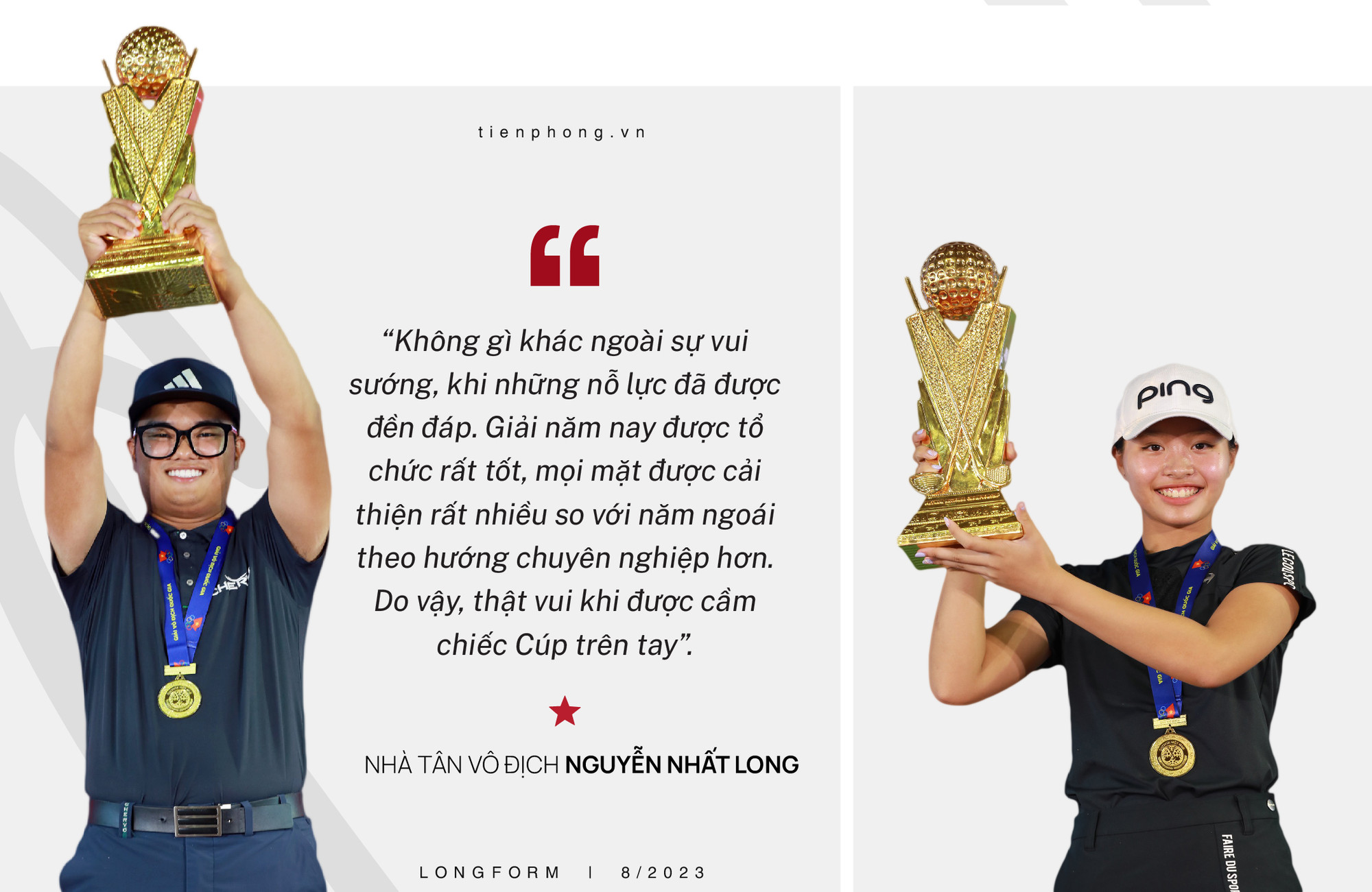 Hai nhà vô địch Nguyễn Nhất Long (bảng nam) và Lê Chúc An (bảng nữ)... (Ảnh: Hồng Vĩnh) Hai nhà vô địch Nguyễn Nhất Long (bảng nam) và Lê Chúc An (bảng nữ)... (Ảnh: Hồng Vĩnh)