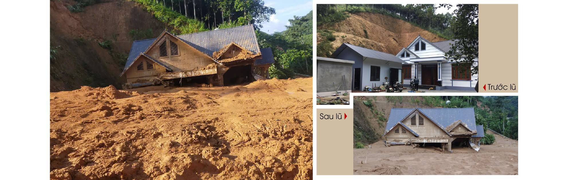 Căn nhà của gia đình ông Mà Văn Chứ trước và sau lũ Căn nhà của gia đình ông Mà Văn Chứ trước và sau lũ