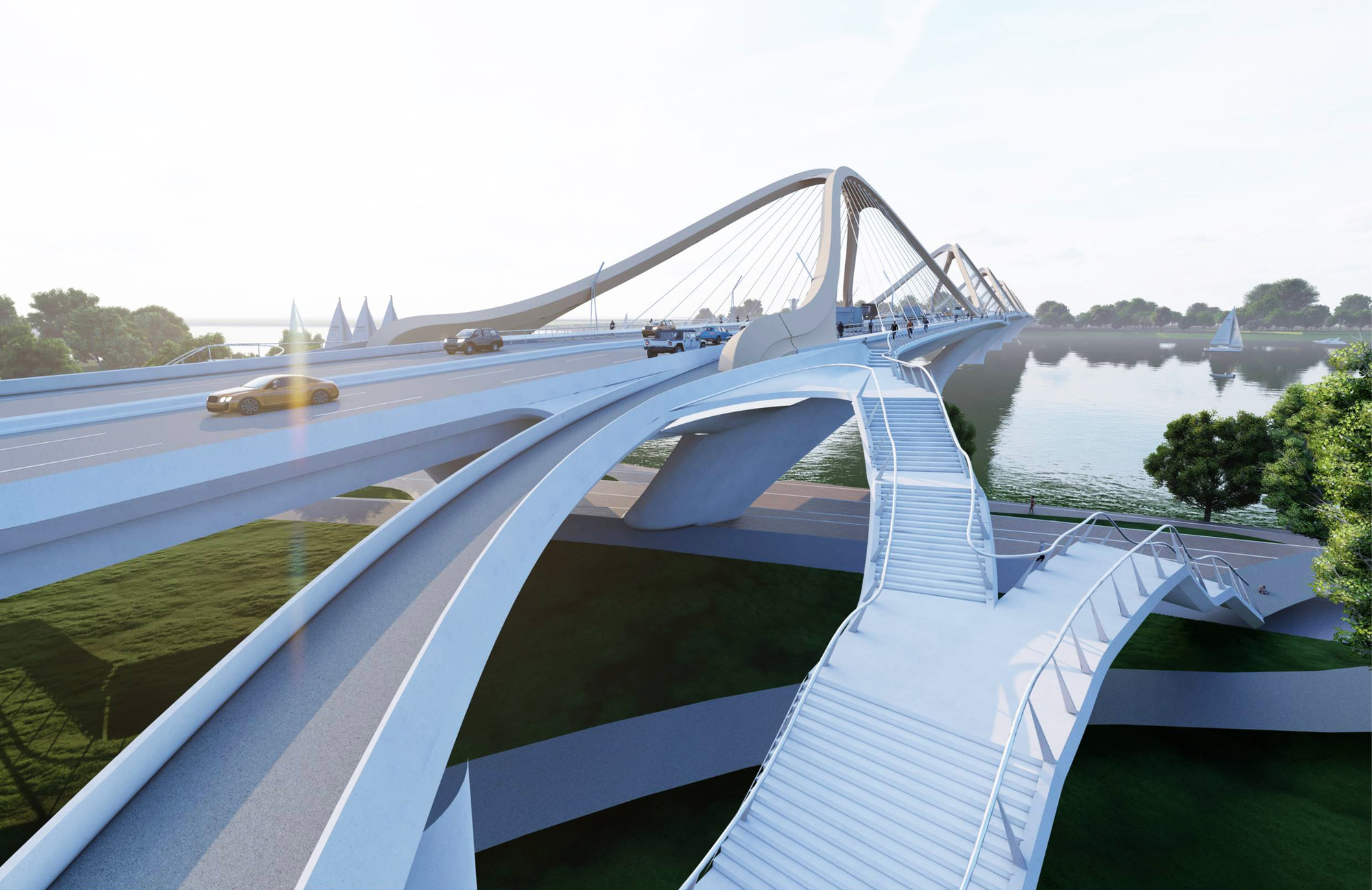 Thiết kế cầu Trần Hưng Đạo vượt sông Hồng giảm tải cho giao thông khu vực nội đô