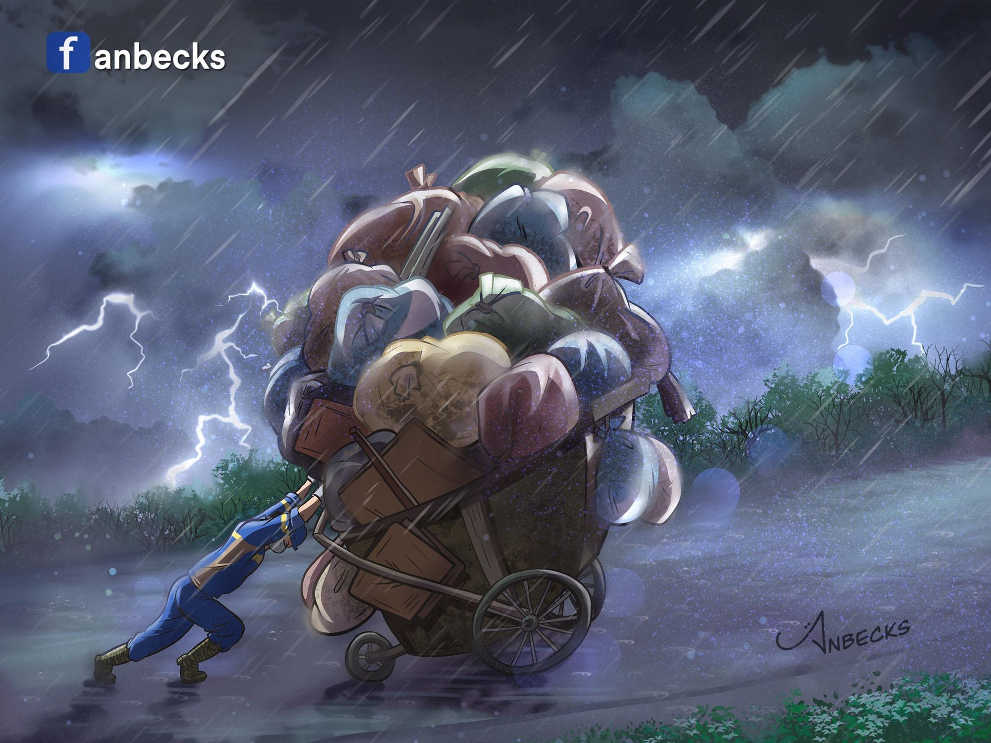 Nhân viên vệ sinh môi trường vất vả trong đêm mưa mùa COVID.