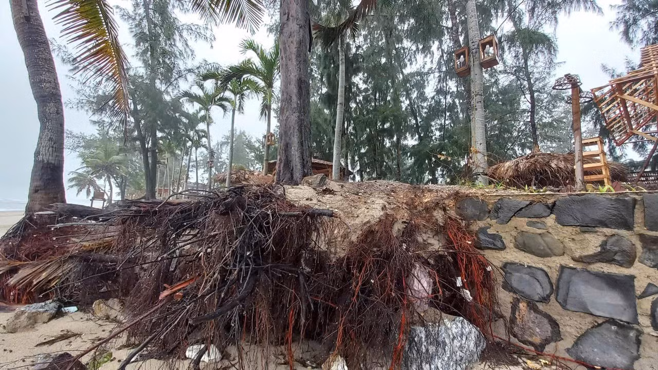 Sạt lở tại bãi biển Mỹ Khê (xã Tịnh Khê, TP. Quảng Ngãi).