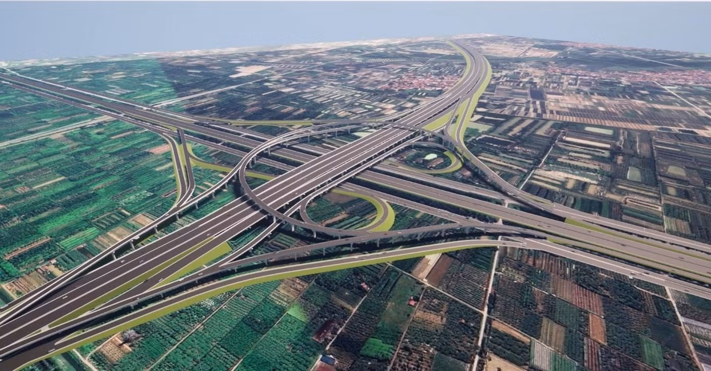Phối cảnh nút giao Vành đai 4 với cao tốc Hà Nội – Hải Phòng