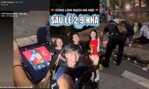 Nhiều người dân, bạn trẻ cùng nhau nán lại thu gom rác sau buổi tổng hợp luyện A80