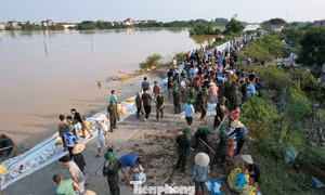 Hàng trăm người dân Hà Nội hối hả xúc đất, đắp bờ, phòng lũ tràn đê