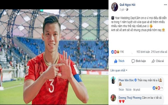 Đá bóng hay còn lãng mạn, Quế Ngọc Hải kỷ niệm ngày cưới ngay sau trận thắng Jordan