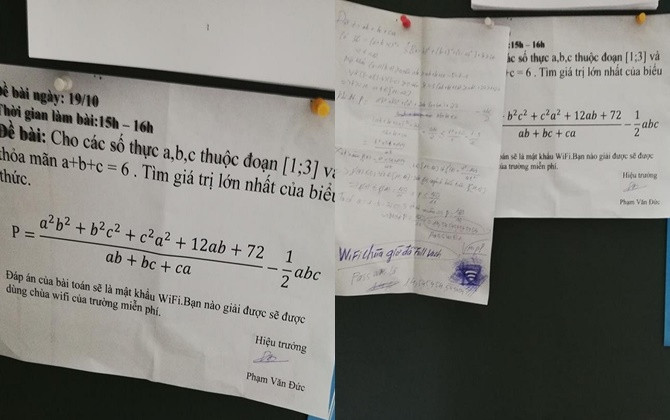 Thầy hiệu trưởng "Thách đố" học sinh bằng cách đặt pass wifi là đáp án bài toán