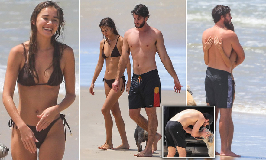 Liam Hemsworth tình tứ bạn gái người mẫu ở biển