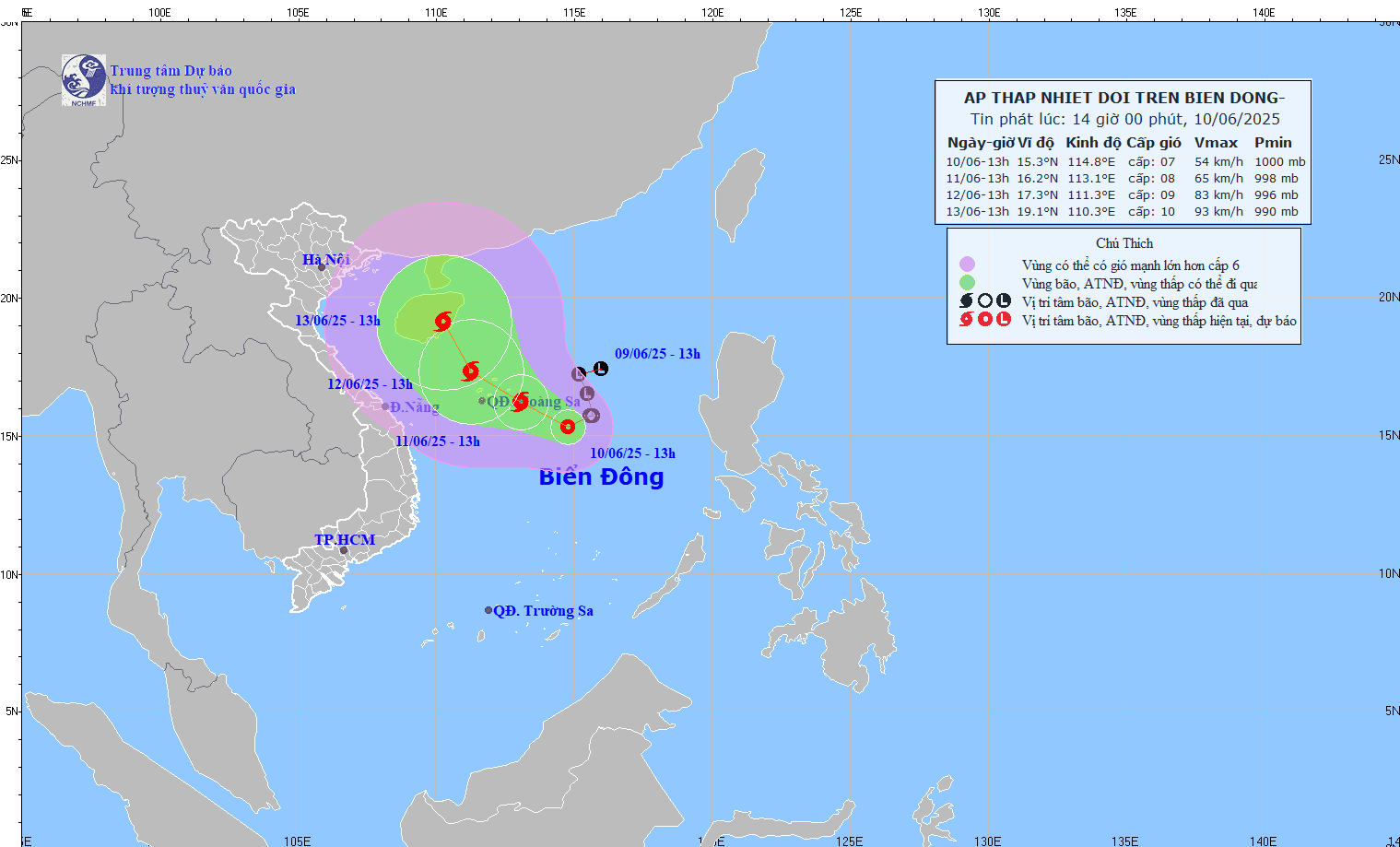 Dự báo ngày 11/6, áp thấp nhiệt đới mạnh lên thành bão.