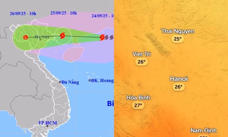 Nhiệt độ Hà Nội giảm mạnh, dự báo mưa do ảnh hưởng bão Ragasa