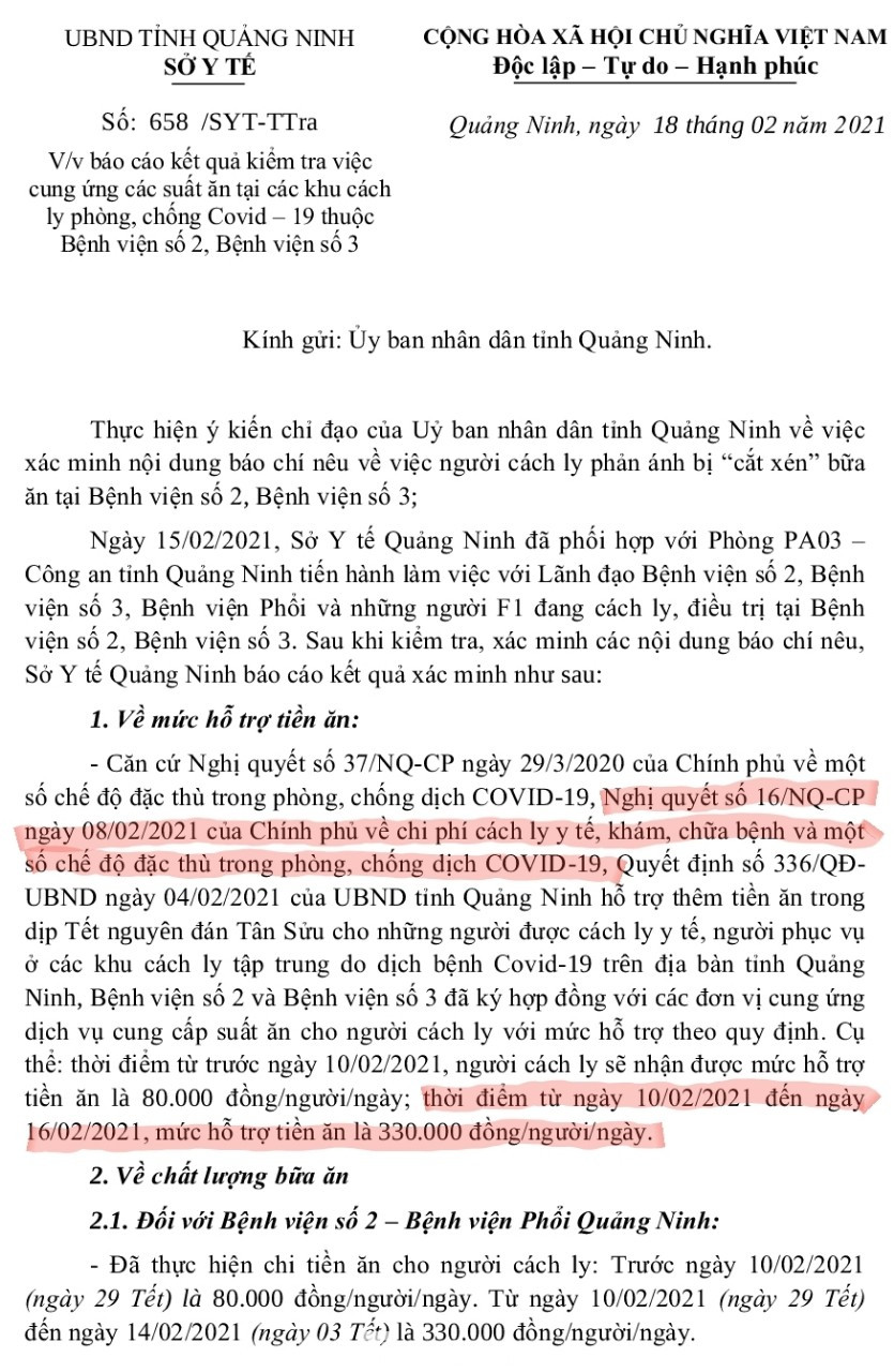 Vụ suất ăn bị 'cắt xén' trong khu cách ly: Sở Y tế Quảng Ninh áp dụng sai Nghị quyết của Chính phủ? ảnh 2