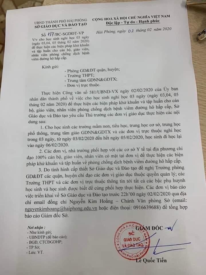 Hải Phòng cho học sinh các cấp nghỉ học 3 ngày để khử khuẩn trường học ảnh 1