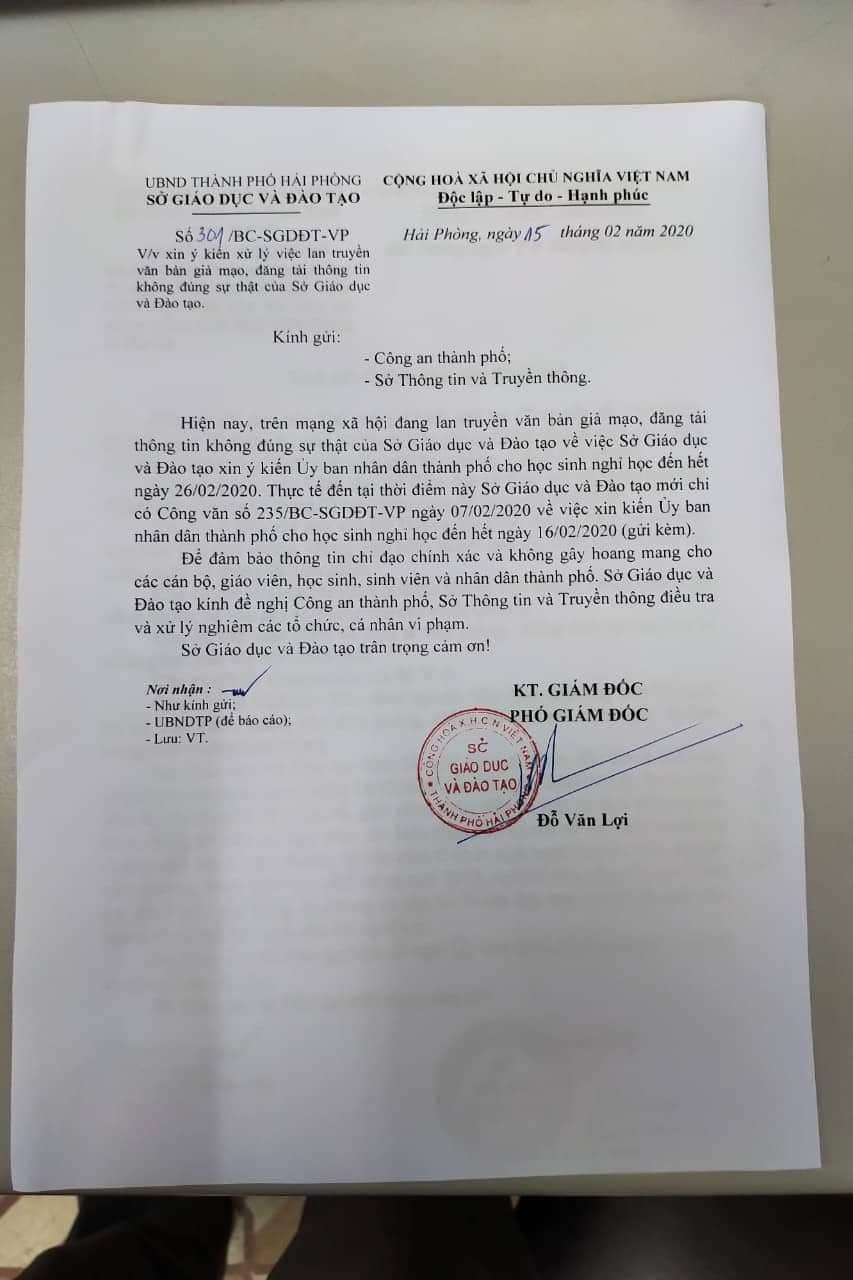 Lan truyền văn bản giả mạo Hải Phòng cho học sinh nghỉ học ảnh 2