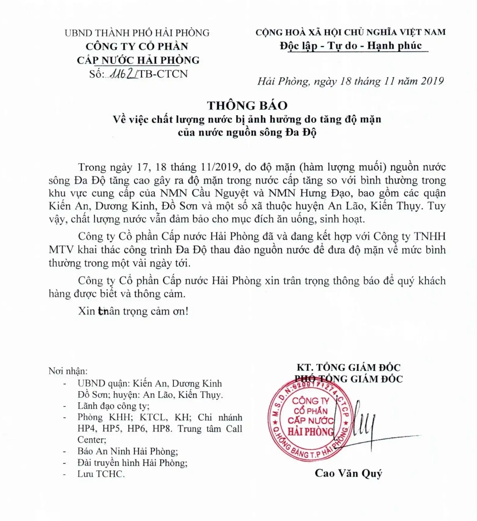 Vụ nước nhiễm mặn ở Hải Phòng: Chỉ số muối, kim loại vượt ngưỡng ảnh 1