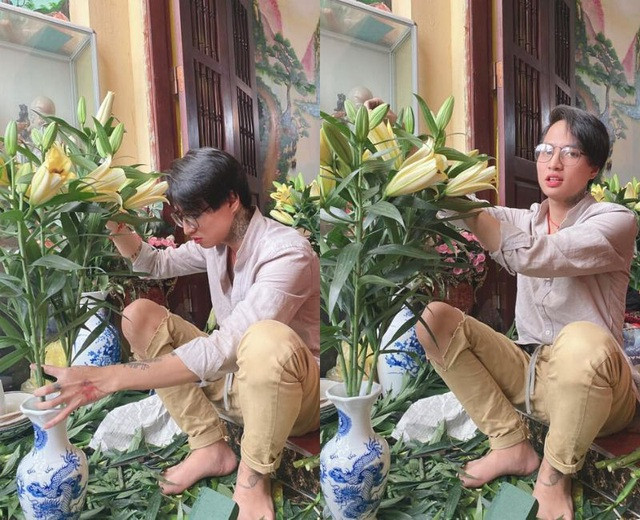 Em gái khoe anh trai biết cắm hoa, giỏi nấu nướng gây 'sốt' mạng ảnh 1