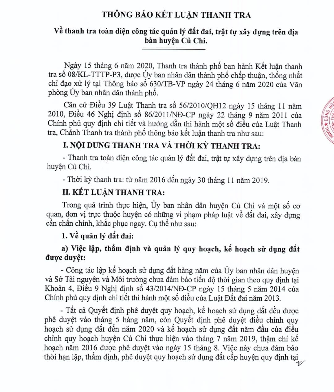 Thanh tra TPHCM công bố nhiều sai phạm trong quản lý đất đai, xây dựng ở Củ Chi ảnh 1