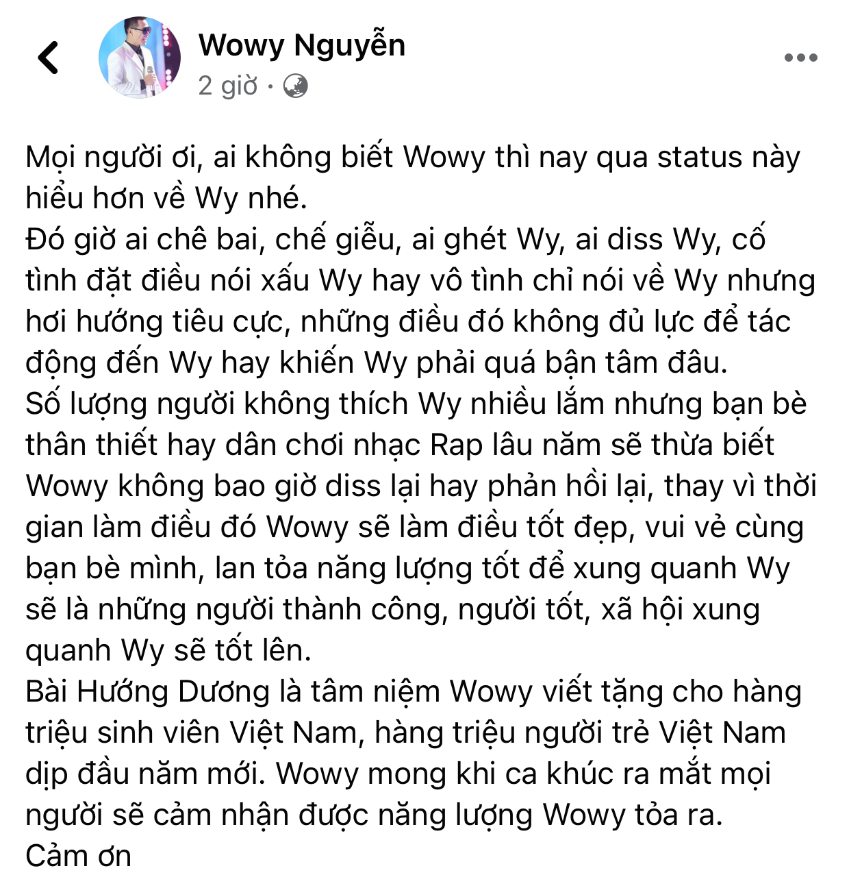 Chia sẻ gây chú ý khi nhắc đến vấn đề đặt điều nói xấu của nam rapper Động thái mới nhất của Wowy sau tin đồn bị R.Tee nói xấu: “Điều đó không đủ lực tác động“ ảnh 1