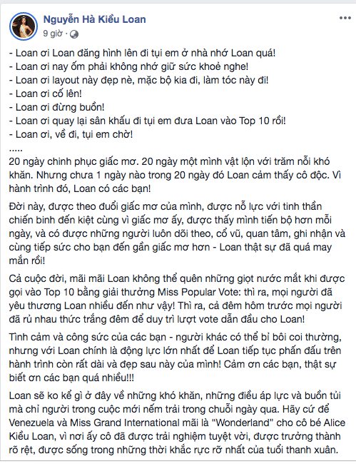 Á hậu Kiều Loan viết tâm thư xúc động sau khi trở về từ Miss Grand 2019 ảnh 1