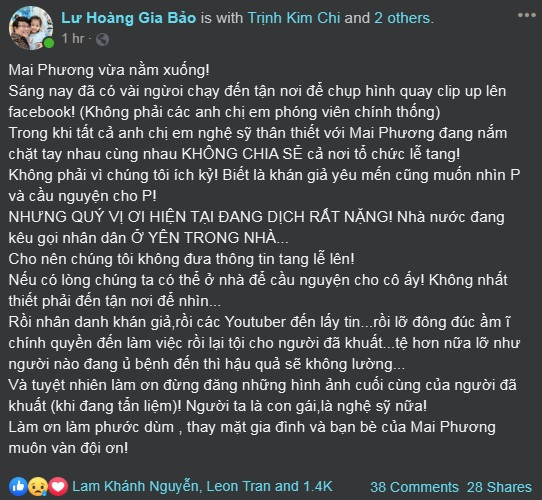 Bức xúc với 'đội quân YouTuber' quay clip, chụp ảnh tại đám tang Mai Phương ảnh 1