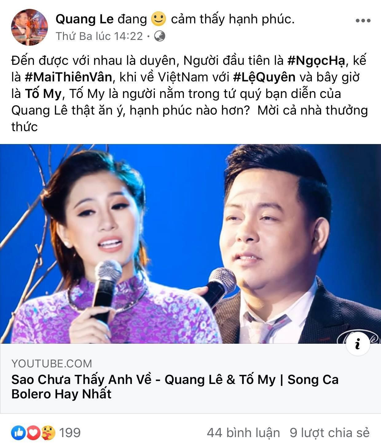 Quang Lê gây tranh cãi khi gọi Tố My là một trong 'tứ quý' của mình ảnh 1