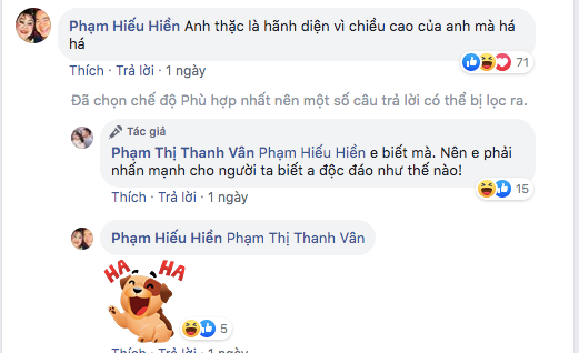 Hiếu Hiền vui vẻ bình luận bên dưới bài viết của Ốc Thanh Vân. Ốc Thanh Vân bị chỉ trích vô duyên khi nói về chiều cao của diễn viên Hiếu Hiền ảnh 2