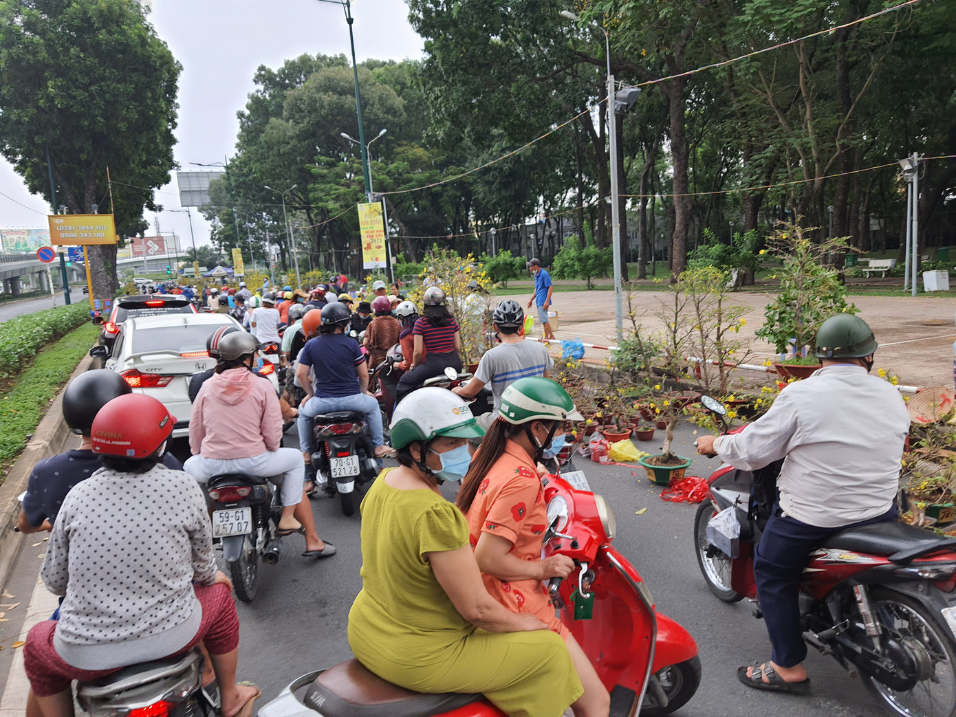 Cây kiểng tràn xuống lòng đường chào mời khách chiều 30 Tết ảnh 1