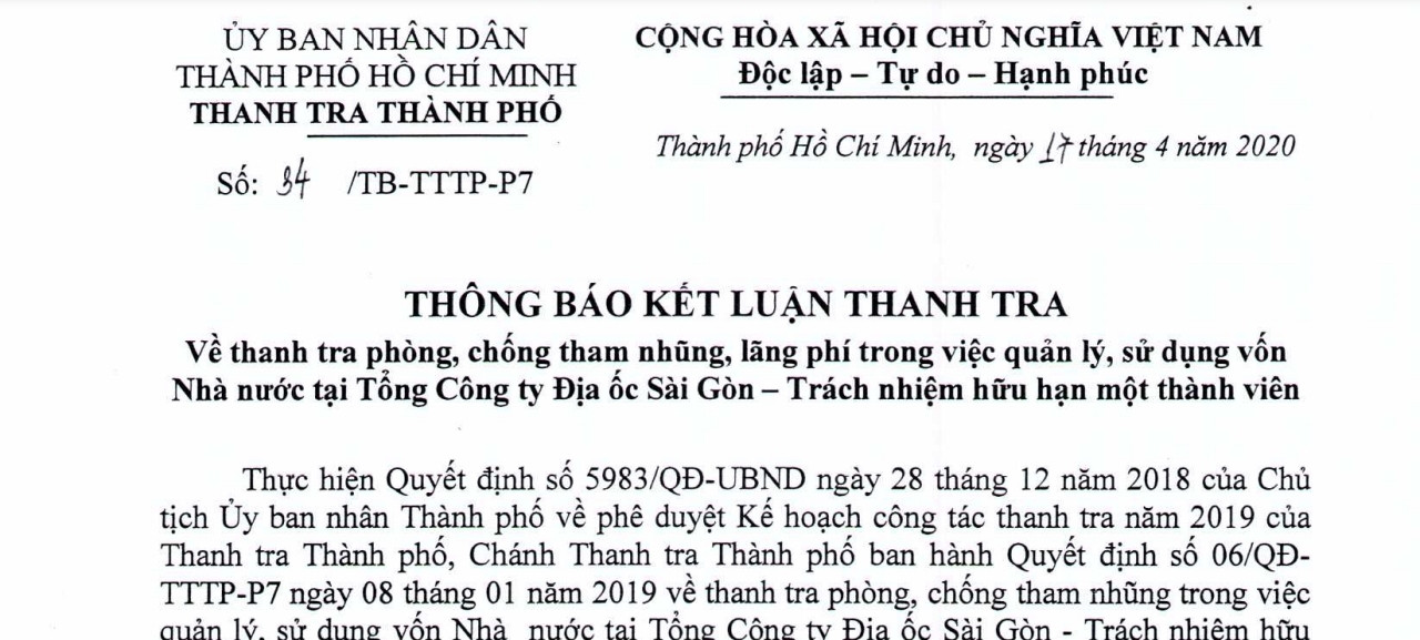 Thanh tra chỉ rõ nhiều sai phạm tại Tổng Công ty Địa ốc Sài Gòn ảnh 1