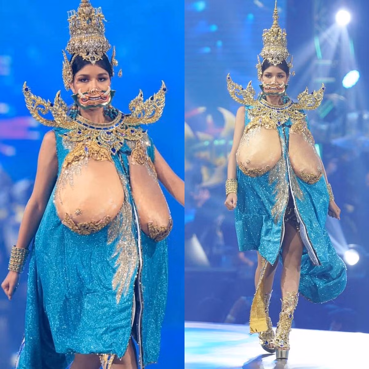 Khán giả giật mình trước trang phục dân tộc ngực trần khổng lồ ở Hoa hậu Hoàn vũ Thái Lan ảnh 9