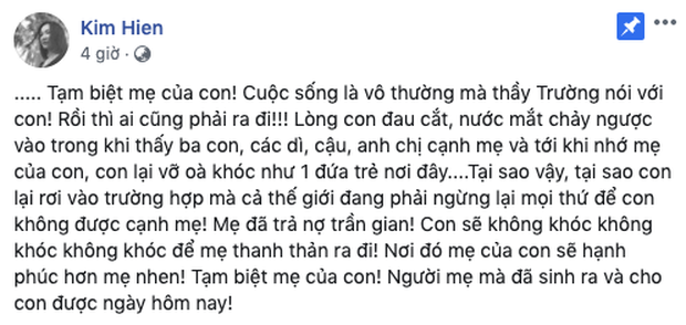 Vì dịch COVID-19, diễn viên Kim Hiền không thể bay về Việt Nam chịu tang mẹ ảnh 1