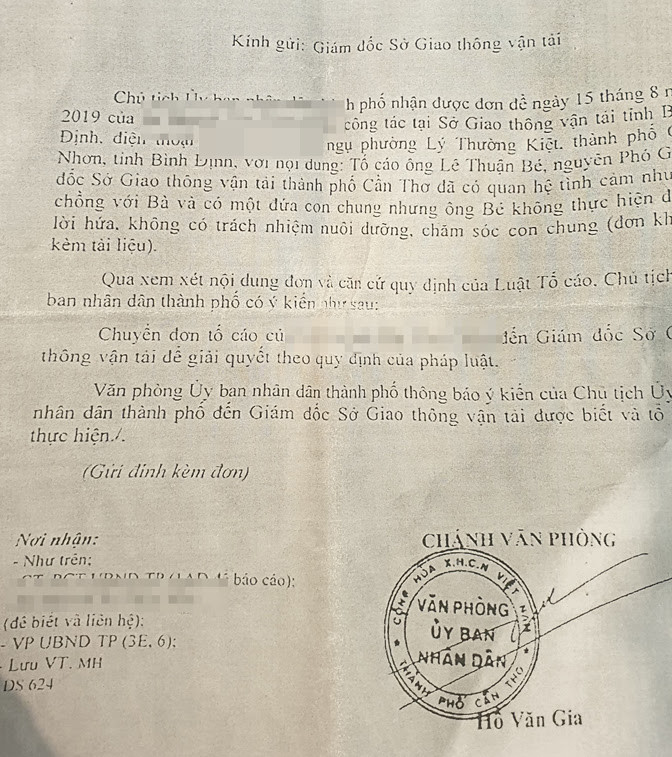 Nguyên Phó GĐ GTVT Cần Thơ bị tố trốn tránh nuôi con, Giám đốc Sở nói gì? ảnh 1