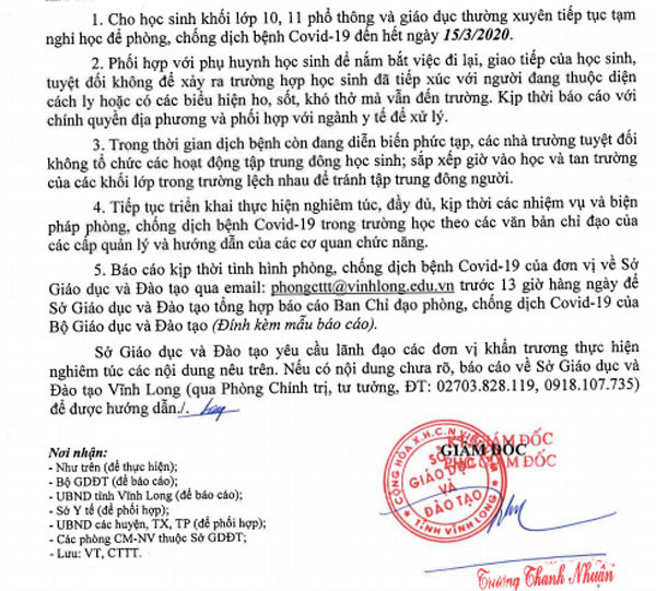 Vĩnh Long, Đồng Nai tiếp tục cho học sinh lớp 12 nghỉ học ảnh 1