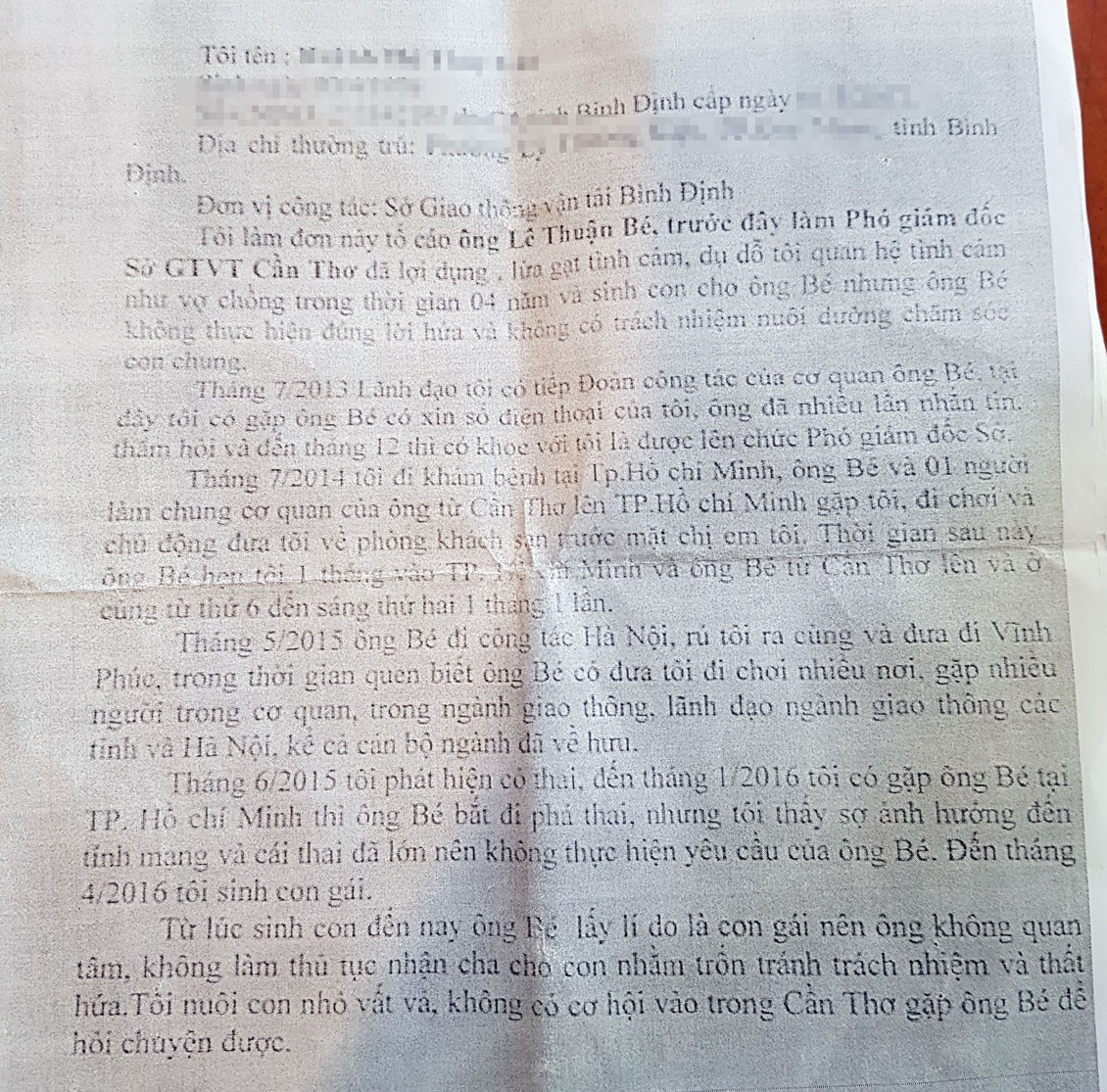 Nguyên Phó Giám đốc Sở GTVT bị tố thiếu trách nhiệm nuôi con 'ngoài giá thú' ảnh 1