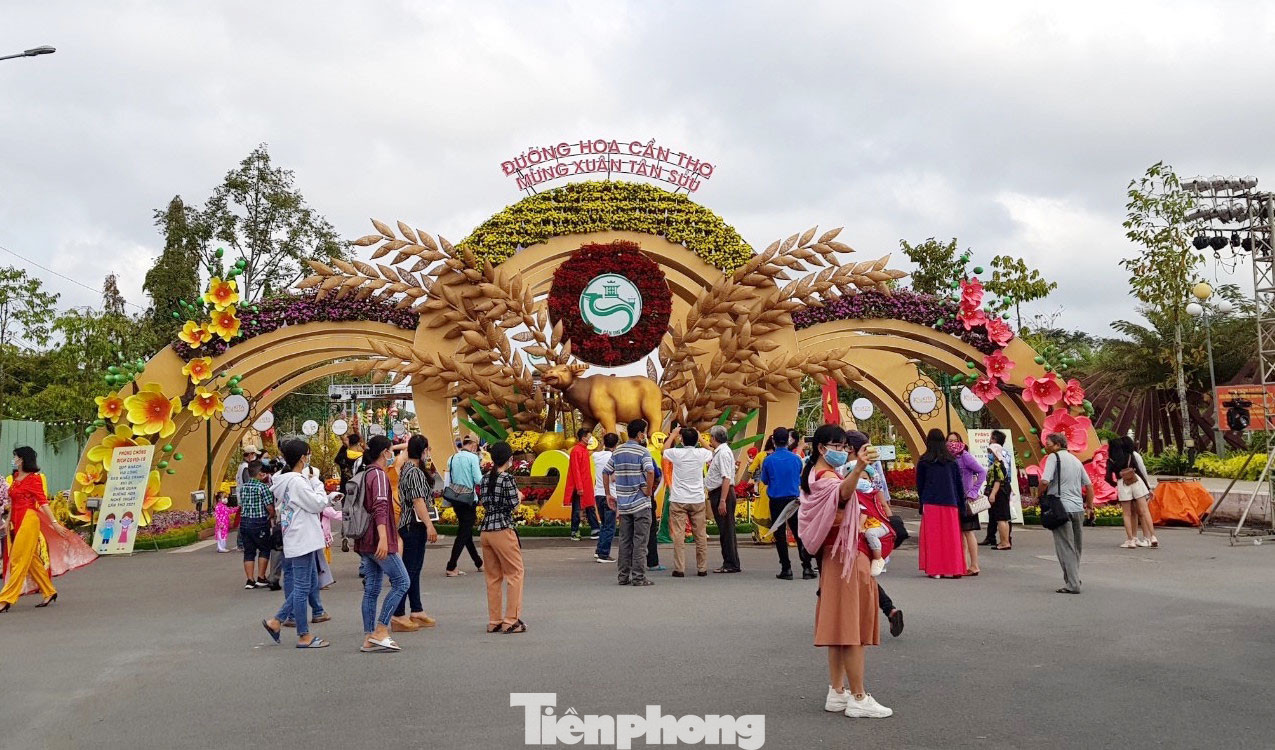 Người dân mang khẩu trang, xếp hàng chụp ảnh ở đường hoa xuân Cần Thơ ảnh 1