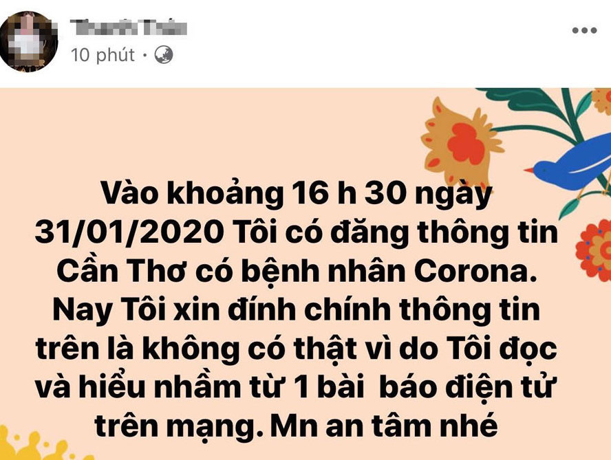 Cần Thơ: Nữ bác sĩ bị mời làm việc vì đăng tin sai sự thật về dịch Corona ảnh 1