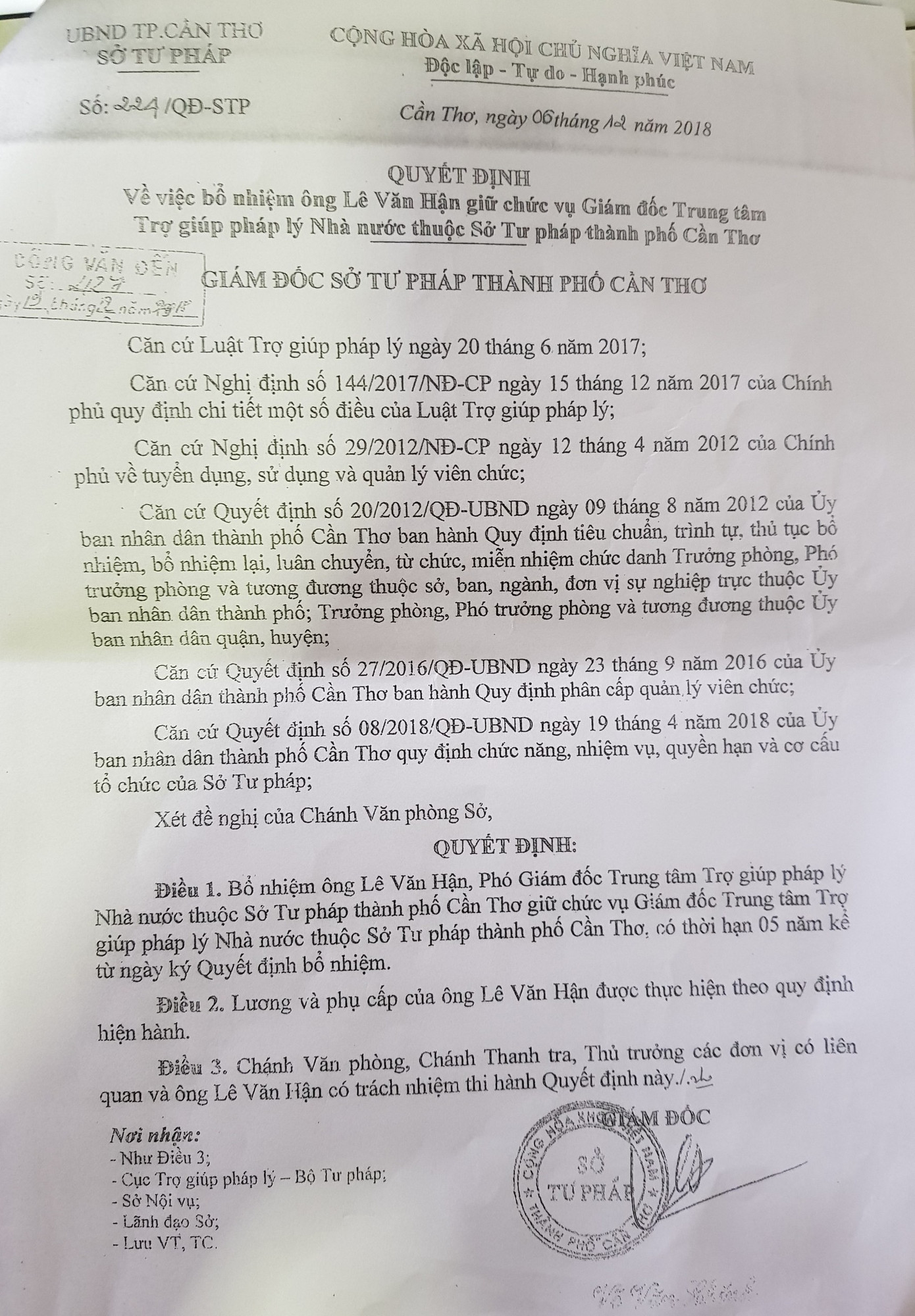 Giám đốc Sở Tư pháp Cần Thơ nói gì khi bị tố bổ nhiệm sai quy trình? ảnh 1