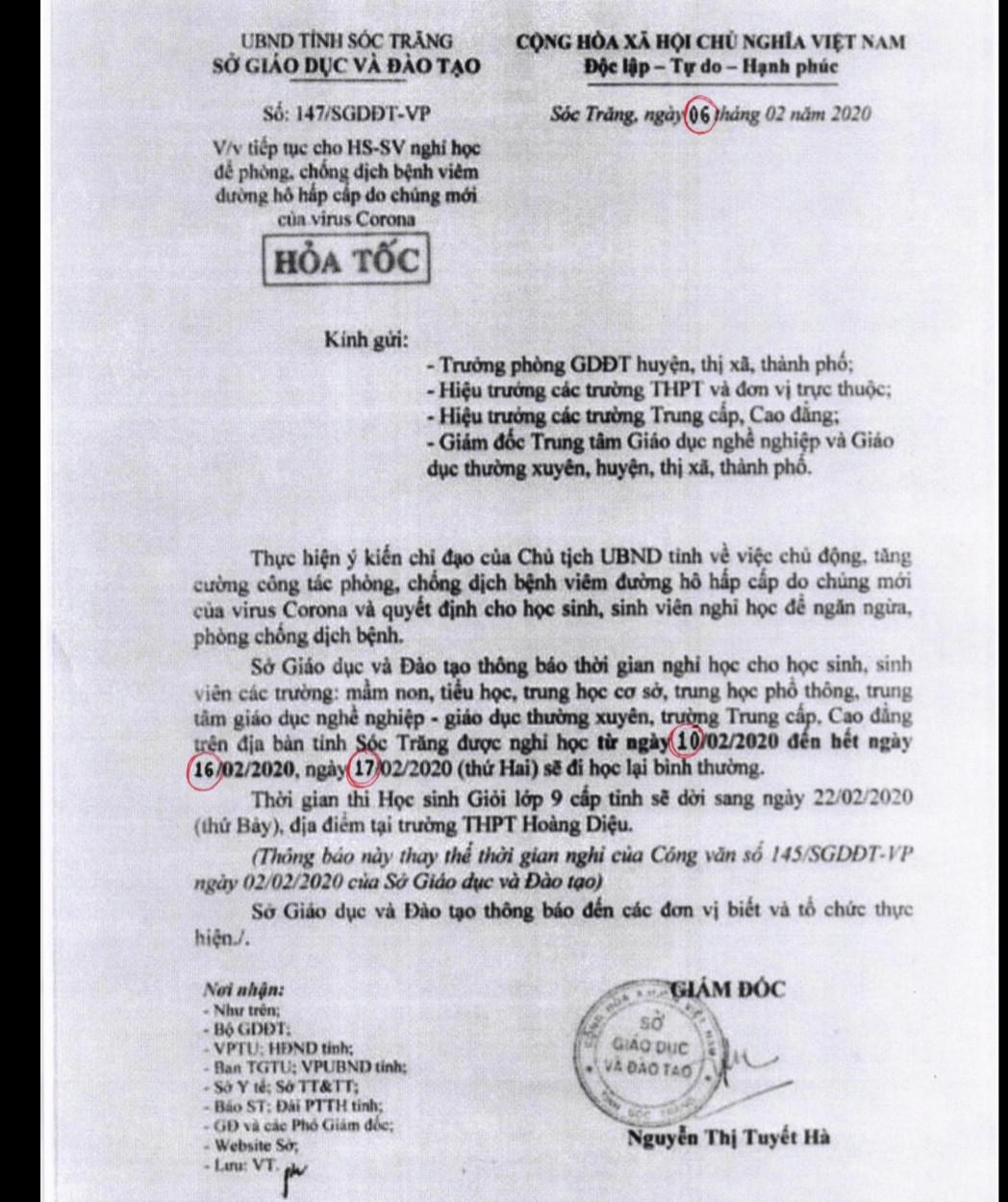 Xuất hiện công văn giả mạo về thời gian nghỉ học ở Sóc Trăng ảnh 1