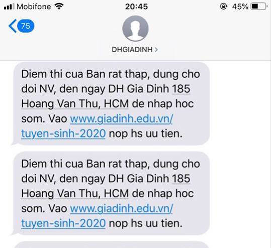 Trường ĐH Gia Định nhắn tin chê điểm thấp rồi mời thí sinh xét tuyển vào trường ảnh 1
