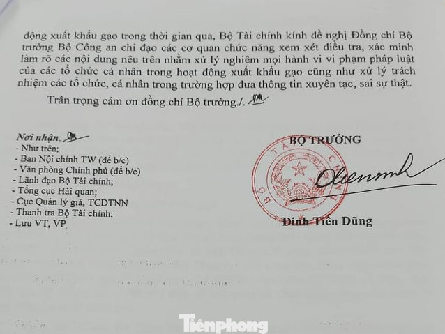 Bộ Tài chính đề nghị Bộ Công an vào cuộc điều tra trục lợi xuất khẩu gạo ảnh 1