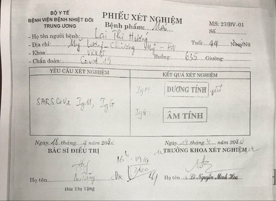 Kết quả xét nghiệm mới nhất của bệnh nhân 188 dương tính lại sau khi xuất viện ảnh 1