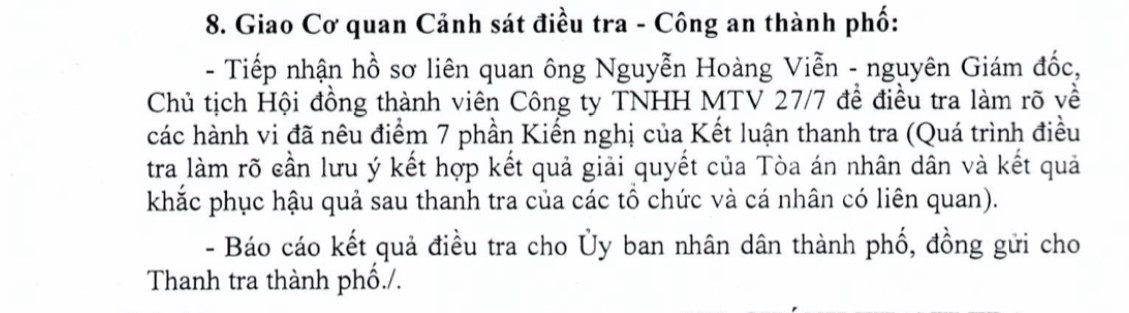 Chuyển hồ sơ cho Công an TPHCM điều tra nguyên giám đốc Công ty 27/7 ảnh 1