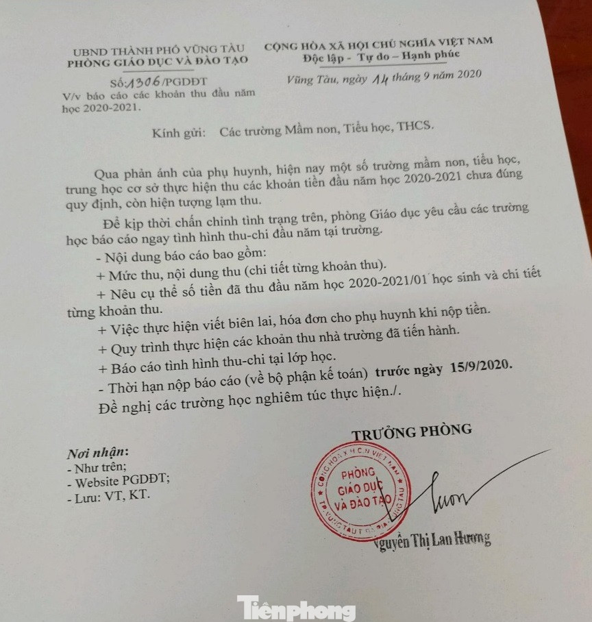 Lạm thu đầu năm học, TP Vũng Tàu yêu cầu chấn chỉnh ảnh 1