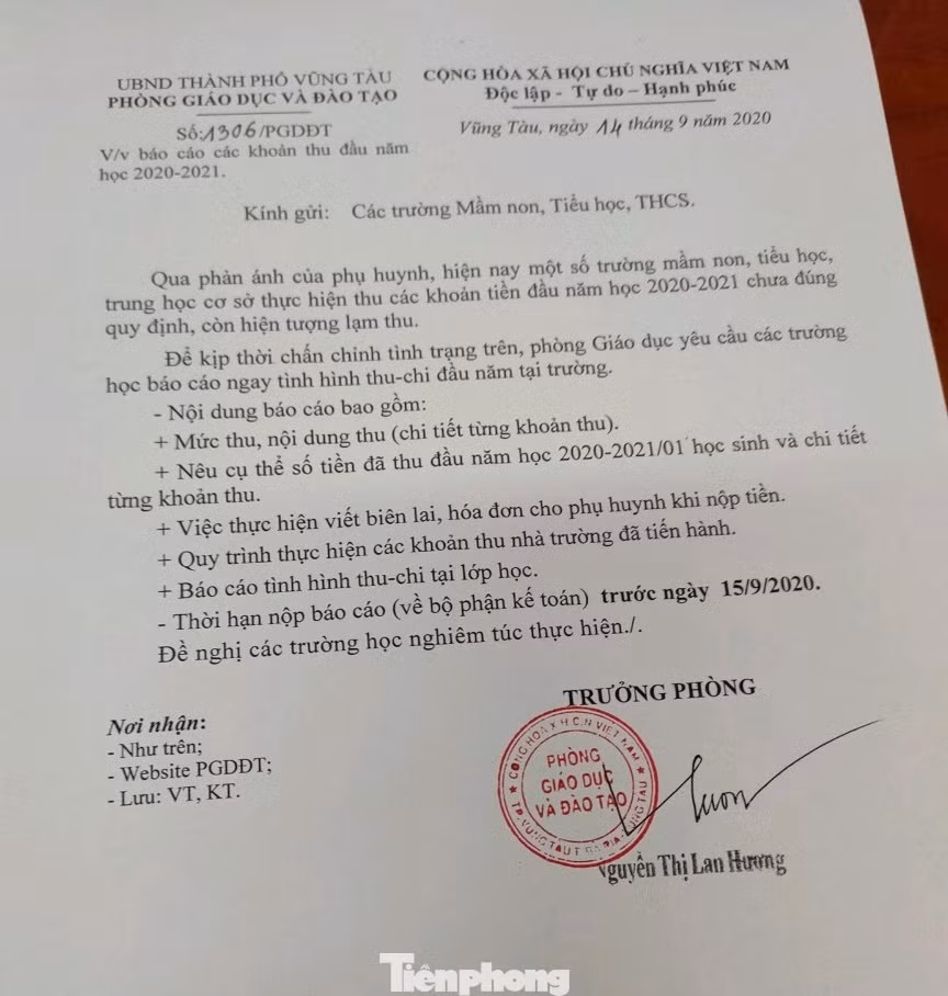 Lạm thu đầu năm học, TP Vũng Tàu yêu cầu chấn chỉnh ảnh 1