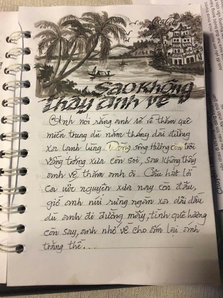 Font chữ của bài "Sao không thấy anh về" cũng có thể làm người đọc cảm nhận sự day dứt, xót xa... Sổ chép nhạc thời “ông bà anh“: Chữ đẹp miễn chê nhưng đỉnh nhất lại là hình minh họa ảnh 2