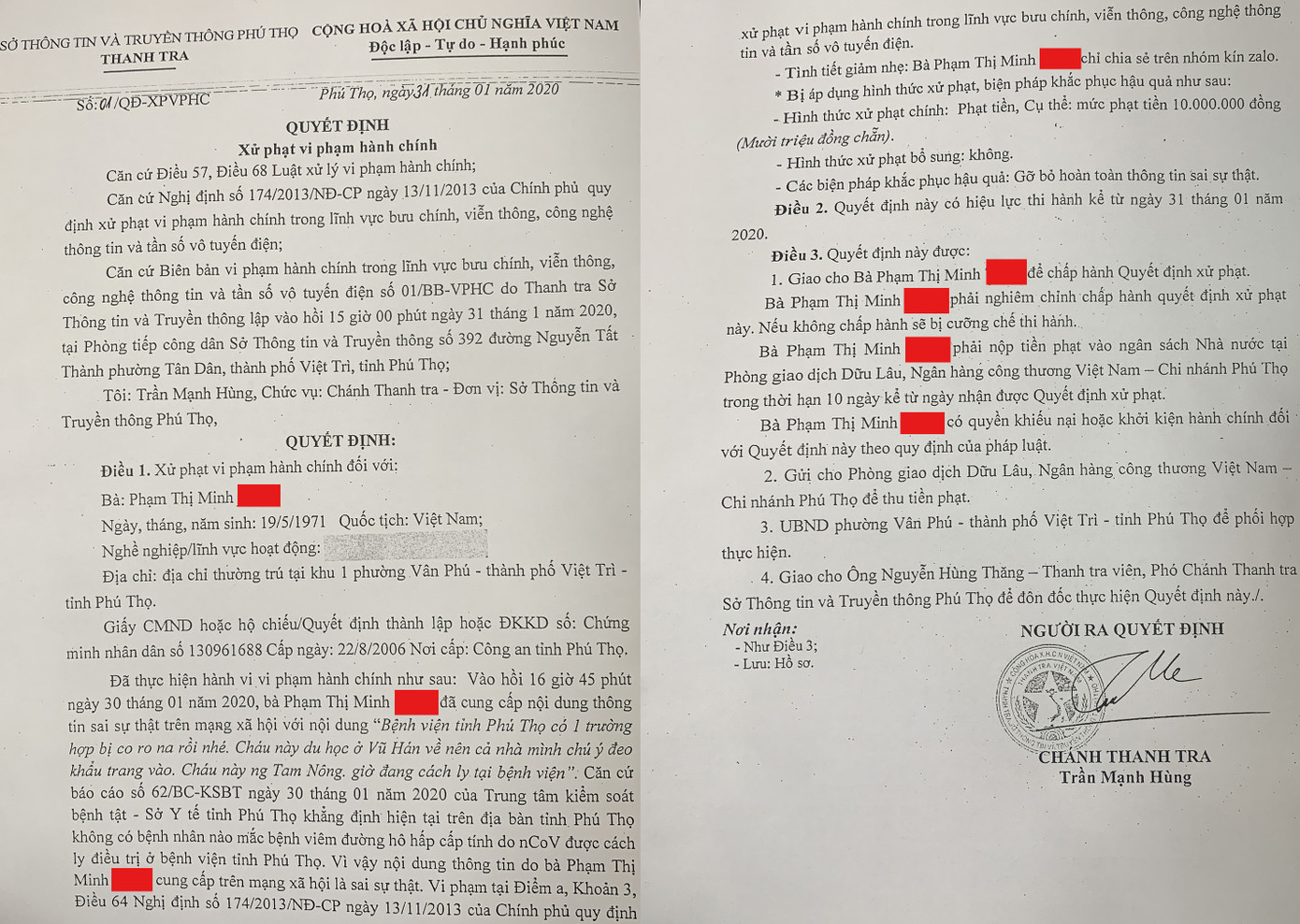 Phú Thọ xử phạt 10 triệu đồng người đưa thông tin sai sự thật về virus corona ảnh 1